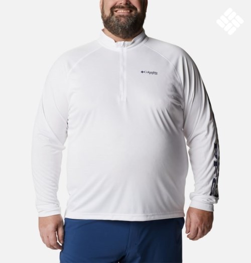 Men's Columbia PFG Terminal Tackle 1/4 Zip Sweatshirts White | Plus Size CA-Y4CAL